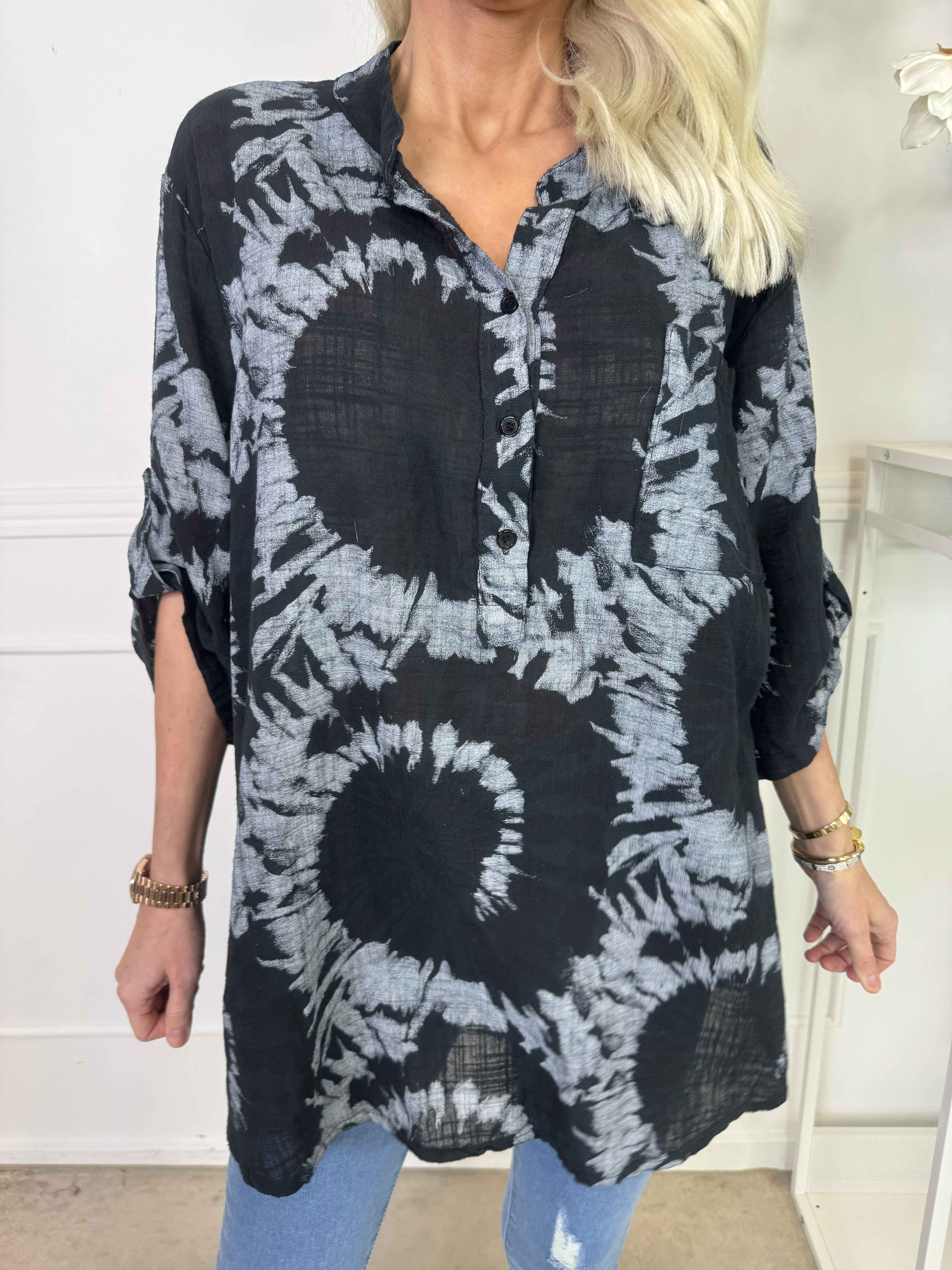 Akella - Mönstrad skjorta i ljust bomullstyg